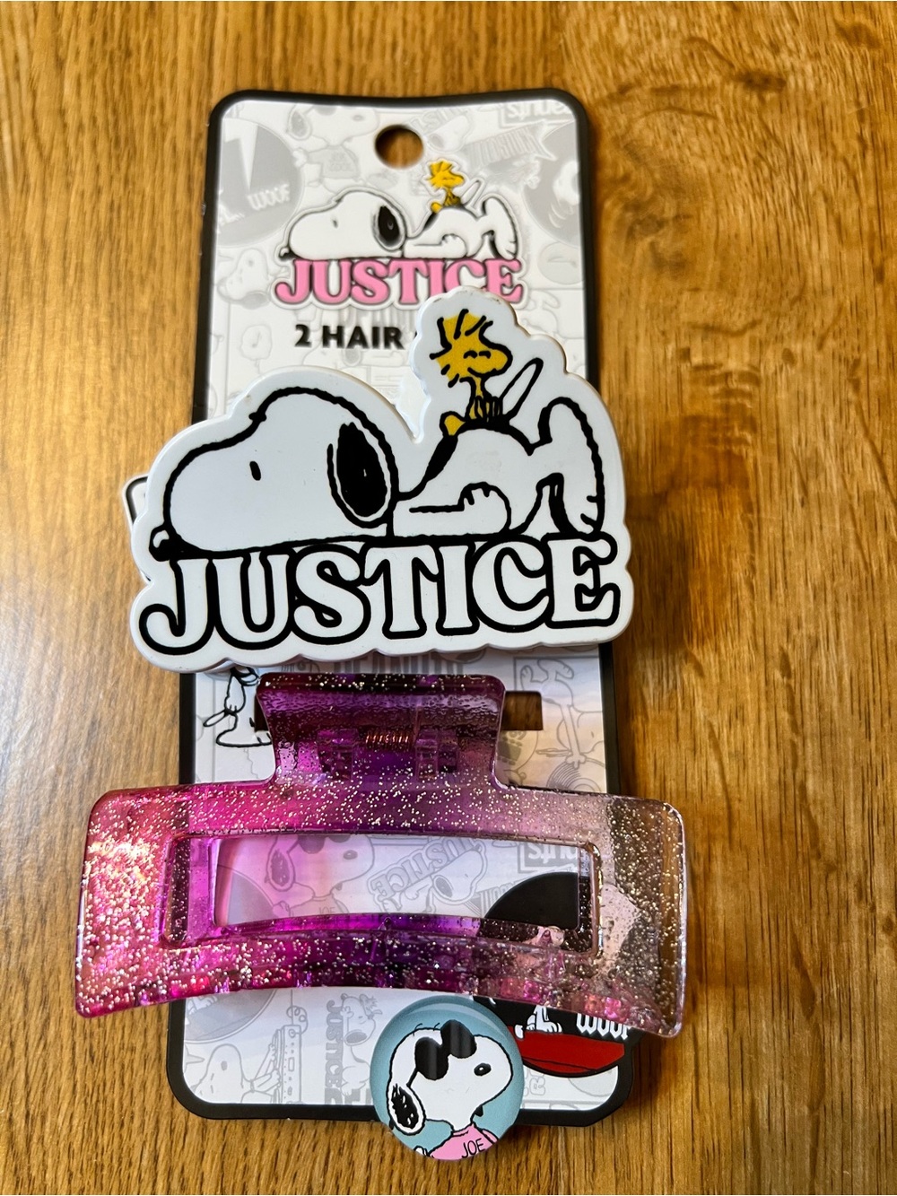 Justice Pink Glitter Snoopy Hair Clip Set